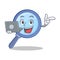 With laptop magnifying glass character cartoon