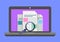 Laptop with magnifying glass on screen. Web search, internet search concepts. Flat design vector illustration