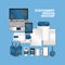 Laptop and mockup set with blue branding vector design