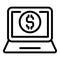 Laptop monetization icon, outline style