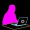 Laptop neon light icon. Woman head with lightning bolt. Thunderclap headache. Vector isolated illustration