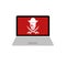Laptop or notebook computer with skull or pirates icon or sign