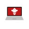 Laptop or notebook computer with skull or pirates icon or sign