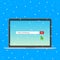 Laptop notebook device with search bar with text Merry christmas and button go with christmas tree arrow  cursor pointer.