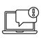 Laptop notification icon, outline style