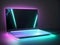 Laptop Pc On Neon Lights Cooling Pad With Display ON And Wire connected In Gradient Dark Background. Ai Generated