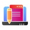 Laptop with pencil flat icon. Digital electronic signature color icons in trendy flat style. Compuer document and pencil
