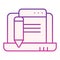 Laptop with pencil flat icon. Digital electronic signature violet icons in trendy flat style. Compuer document and
