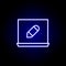 Laptop, pencil tool icon in neon style. Can be used for web, logo, mobile app, UI, UX