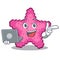 With laptop pink starfish isolated with the cartoon
