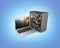 Laptop with a powerful desktop computer isolated on blue gradient background 3d illustration