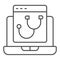 Laptop program page with stethoscope thin line icon, pcrepair concept, laptop vector sign on white background, program