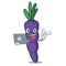 With laptop purple carrots isolated with the mascot