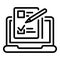 Laptop questionnaire icon, outline style