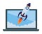 Laptop with a rocket icon cartoon