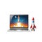 Laptop with rocket and spaceship on white background. Ai generative