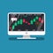 Laptop screen with financial trading graph vector