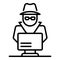 Laptop secret hacker icon, outline style