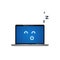 Laptop on sleep mode  illustration. Isolated notebook computer on white background. Sleeping emoji on blue screen of pc