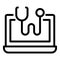 Laptop stethoscope icon, outline style