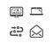 Laptop, Survey progress and Online video icons. Mail sign. Computer, Algorithm, Video exam. E-mail. Vector