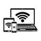 Laptop, tablet and smartphone icons with wifi internet connection symbol