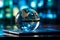 A laptop under a glass globe signifies a tech driven global business approach