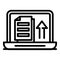 Laptop upload documents icon, outline style