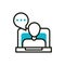 Laptop video chat blog social media icon line and fill