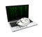 Laptop with White Hacker Mask Isolated