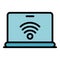 Laptop wireless remote access icon color outline vector