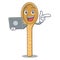With laptop wooden spoon character cartoon