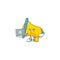 With laptop yellow loudspeaker cartoon character for bullhorn