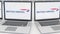 Laptops with British Airways logo on the screen. Computer technology conceptual editorial 4K clip, seamless loop