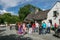 Laraugh,  Ireland - JULY 04,  2005: People dancing and drinking outside a famous pub in the Beautiful village of Lauragh situated