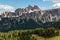 Larch tree forest at Croda da Lago in Dolomites