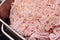 Lard, pork or ground beef in metal containers in food production