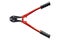 Large 18-inch bolt cutters in red, isolated on a white background with a clipping path.