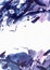 Large abstract watercolor background. Vivid blue and purple freehand brush stains, dots and spots in solid texture on grainy white