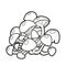 Large accumulation of poisonous toadstool mushrooms linear drawing for coloring isolated on white