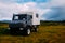 Large all-terrain camper off-road vehicle in a camping national park iceland in summer