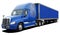 Large American modern truck Freightliner Cascadia completely blue.
