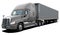 Large American modern truck Freightliner Cascadia completely gray.