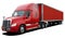 Large American modern truck Freightliner Cascadia completely red.