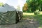 A large army tent. Installation of tents.