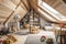 large attic room decked out as playroom with colorful toys, games, and books