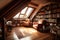 large attic room filled with books and comfy chair, providing sanctuary from busy world