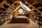 large attic room with floor-to-ceiling bookshelves and plush carpeting