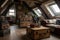 large attic room with industrial chic furniture and vintage accessories