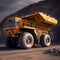 Large Autonomous Driverless Powerful Electric Drive Mining Truck in Open Pit. Generative ai